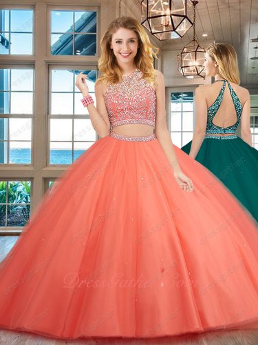 Two Pieces Detached Latin Style Watermelon Tulle Fashionable Quince Prom Ball Gown