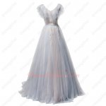 Flouncing Neckline Pleated Tulle Baby Blue and Baby Pink Girlish Prom Dress