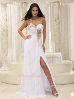 Single Strap Colorful Applique Decorate White Lady Formal Prom Dress Left Thigh Slit