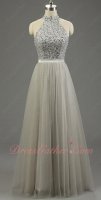 High Collar Twinset Shiny Silver Beading Bodice Multilayered Tulle Grande Toilette