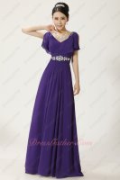 Old Fashion V-Neck Falbala Eggplant Purple Chiffon Female Prom Dress Under 90