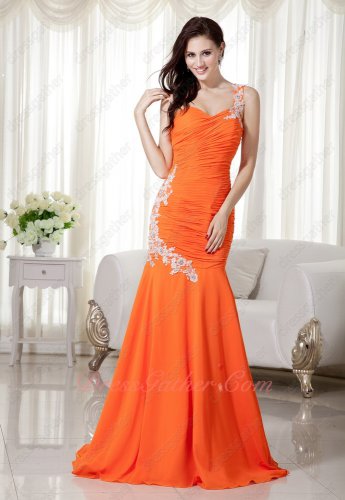 Style Of 2023 One Strap Orange Trumpet Elegant Lady Formal Prom Dress With Applique