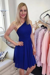 Elegant One Shoulder Elastic Back Royal Blue Chiffon Bridesmaid Dress Pleats