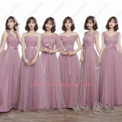 Floor Length Mesh Cameo Brown Dust Rose Ladybro Group Bridesmaid Series Dresses Elegant