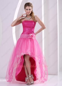 Hot Pink Flashy Sequins Bodice Open Front Skirt Girlish Graduation Dress