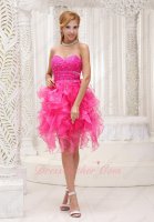 Lovable Hot Pink Sweetheart Ruffles Summer Cocktail Party Dress Girl Discount