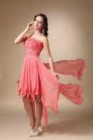 Inverted Triangle Watermelon Chiffon Hemline Drapped Skirt Short Garden Party Dress