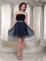 Alluring Strapless Flare Navy Sequin Short Skirt Concert Dress Formal Casual Dress