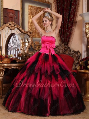 Black and Deep Hot Pink Cascade Layers Girl Cake Gown Quinceanera Dress For Cheap