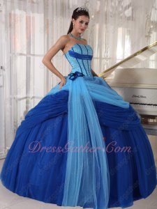 Aqua Blue and Royal Blue Mesh Cinderella Quinceanera Prom Ball Gown Gorgeous