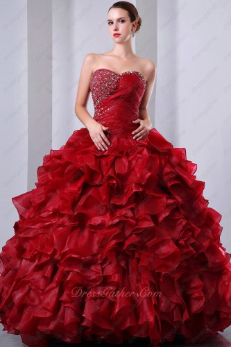 Brilliant Wine Red Handmade Pin-tucks and Ruffles Quinceanera Dresses Cold Wear
