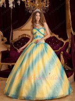 Sky Blue and Bright Yellow Gradient Ramp Color Quinceanera Opera Ball Gown Unique