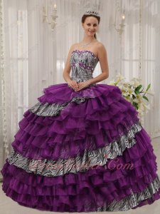 Orchid Purple and Zebra Oblique Alternant Layers Quinceanera Gowns Best Seller
