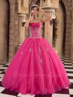 Western Quince Military Ceremony Dancing Flat Hot Pink Ball Gown Silver Embroidery