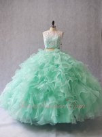 Two Pieces Detachable Suit Mint Green Tulle Ruffles Quinceanera Celebrity Ball Gown