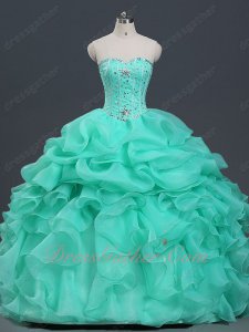 V-Shaped Fishbones Blouse Half Bubble Half Ruffles Vestidos De Ball Gown Apple Green