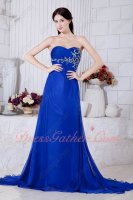 Embroidery and Beading Bodice Side Zip Empire Waist Prom Evening Gowns With Train