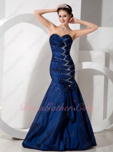Navy Blue Taffeta Package Hips Mermaid Evening Prom Gowns Dress Hot Sale
