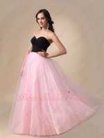 Black Chiffon Bodice Lovely Pink Tulle Floor Length Skirt Princess Ball Gown