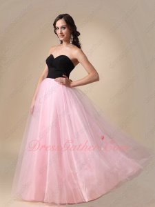 Black Chiffon Bodice Lovely Pink Tulle Floor Length Skirt Princess Ball Gown