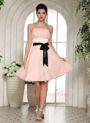 Nifty Strapless Blush Chiffon Mini Skirt Bridesmaid Dress With Black Belt