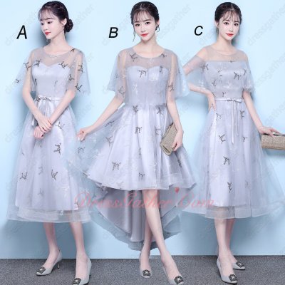 2023 Popular Color Silver Series Short Skirt Dama Dress With Shawl