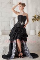 Exquisite High Low Cascade Black Celebrity Prom Dress Zebra Fabric Inside