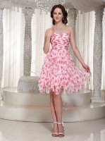 Strawberry Motifs Floret Printed Chiffon Ruffles Skirt Cute Girlish Graduation Dress