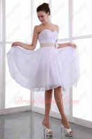 White Chiffon Skirt With Champagne Belt Short Dama Event Dress Cheap Under 70