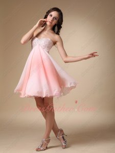 Fading Blush Pink Gradient Fabric Empire Beautiful Unique Gathering Party Dress