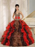 Cyclic Brown/Red/Black Mixed Dense Ruffles Quince Evening Gown With Leopard