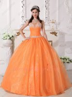 Simple Orange Organza Quinceanera Party From Dress Factory Directly Without Middleman