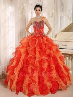 Mingled Orange and Red Thick Ruffles Military Events Ball Gown Eligible Women