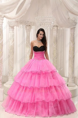 Separated Black Joint Bust/Hot Rose Pink 4 Layers Cakes Prom Ball Gown For Quince