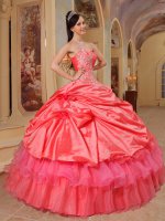 Watermelon Flat Taffeta Coverage Half Organza Layers Quinceanera Ball Gown