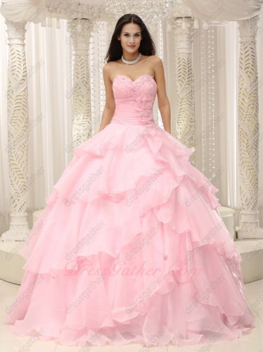 Crossed Overlapping/Overlay Baby Pink Layers Girl Cute Quince Court Gown Like Cake