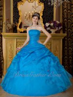 Strapless Azure Blue Embroidery Quinceanera Ball Gown Graduation Ceremony