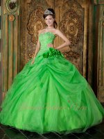 Handmade Flowers Spring Green Very Puffy Sweet 16 Quince Ball Gown Runway Pageant