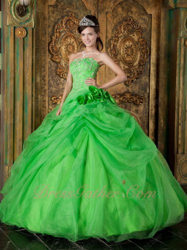 Handmade Flowers Spring Green Very Puffy Sweet 16 Quince Ball Gown Runway Pageant