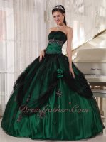 Ready Sale Quinceanera Military Ball Gown Dark Hunter Green Covered With Black Tulle