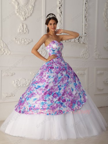 White Flat Mesh/Tulle Princess Ball Gown Printed Fabric Overlay Decorate
