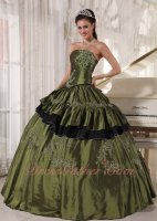 Sweetheart Plain Bodice Olive Green Traditional Quinceanera Dress Made By Taffeta