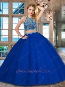 Sexy Two Parts Show Waist Royal Blue Lady Quinceanera Prom Ball Gown Puffy Popular