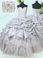 Professional Sweetheart Silver Taffeta Bubble and Organza Layers Quinceanera Gowns 2019