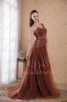 Dropped Waist Seam Brown Tulle Mermaid Celebrity Evening Dress Designer Lists