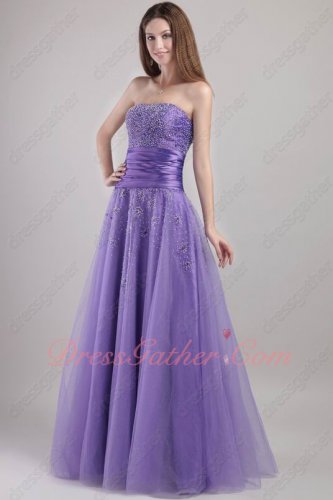 Blue Violet Purple A-line Evening Performance Dress With Shiny Beading