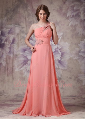 Beading Watermelon Chiffon Fashion Color Of 2019 Formal Gowns One Shoulder Long Skirt