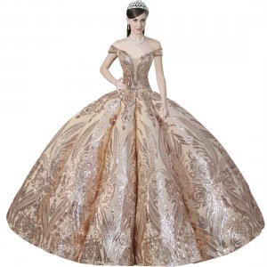 Dazzling Sequin Giltter Off Shoulder Cap Sleeved Box Pleated Skirt Champagne Quinceanera Dress