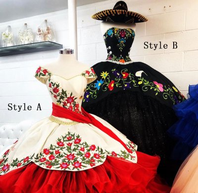 Beaded Embroidery Charro Style Quinceanera Ball Gown Peplum Overlay