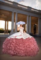 Off Shoulder Straps Dusty Rose Pinke Xv Charro Quinceanera Dress